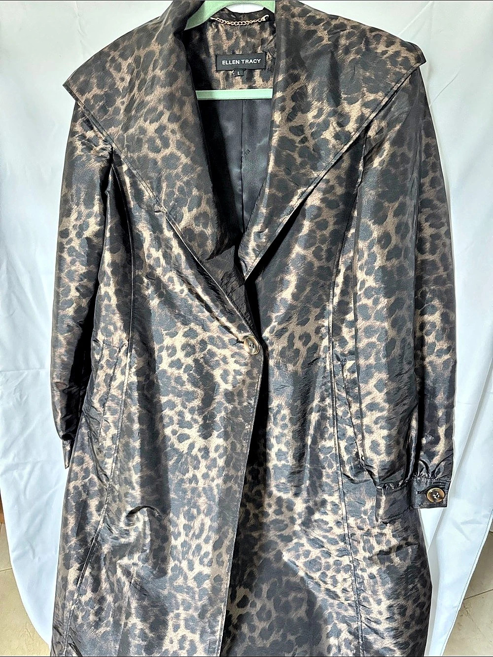 Ellen Tracy Leopard Print Trench Coat